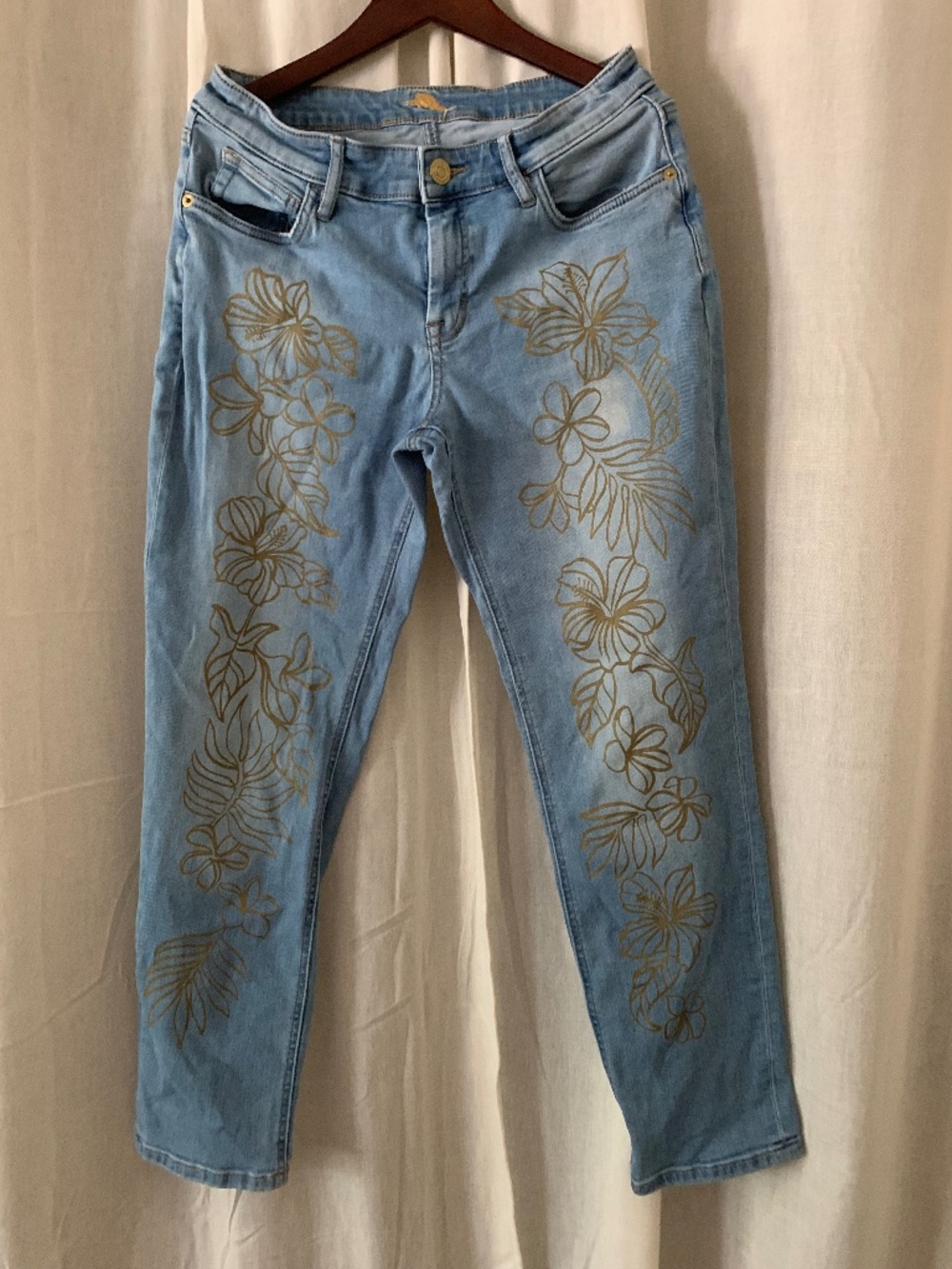 Tommy Bahama Size 27 Tropical Floral Print Skinny Jeans Light Wash Stretch - Picture 3 of 16